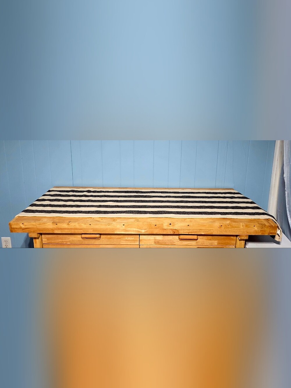 12 Foot Black & Cream Striped 100% Cotton Table Runner